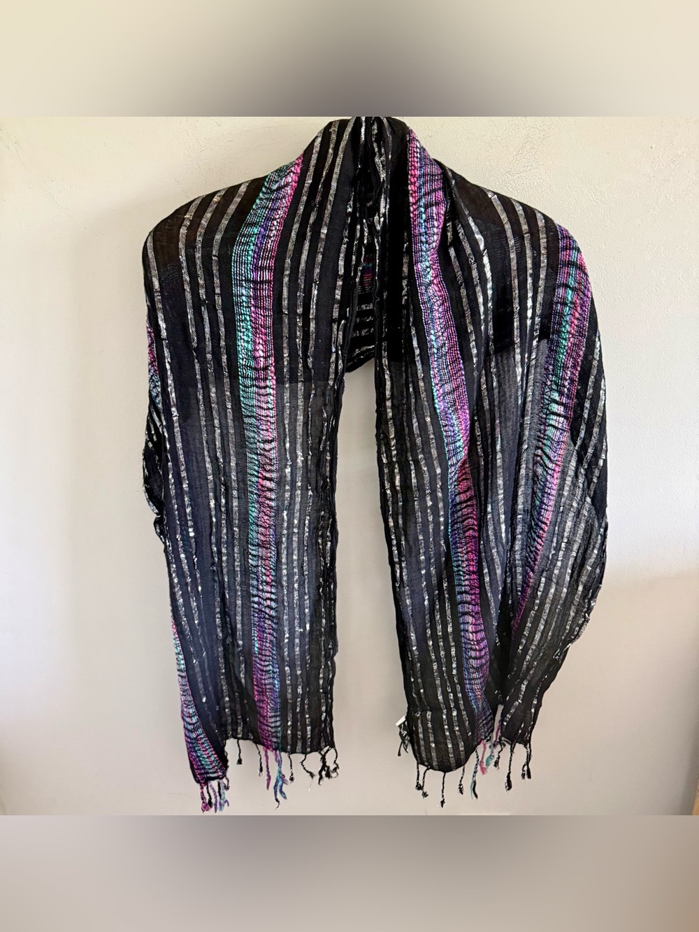 Vintage Y2K Gauzy Lightweight Woven Black, Silver, Multicolor Scarf or Wrap